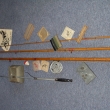 Sestava pro lov štik na vyvěšenou,trojdílný bambusový prut štikovka , nottinghamský naviják pr. 90 mm,vlasce, lanka a patentní gaf, vše značky Rousek vyrobeno do roku cca 1946